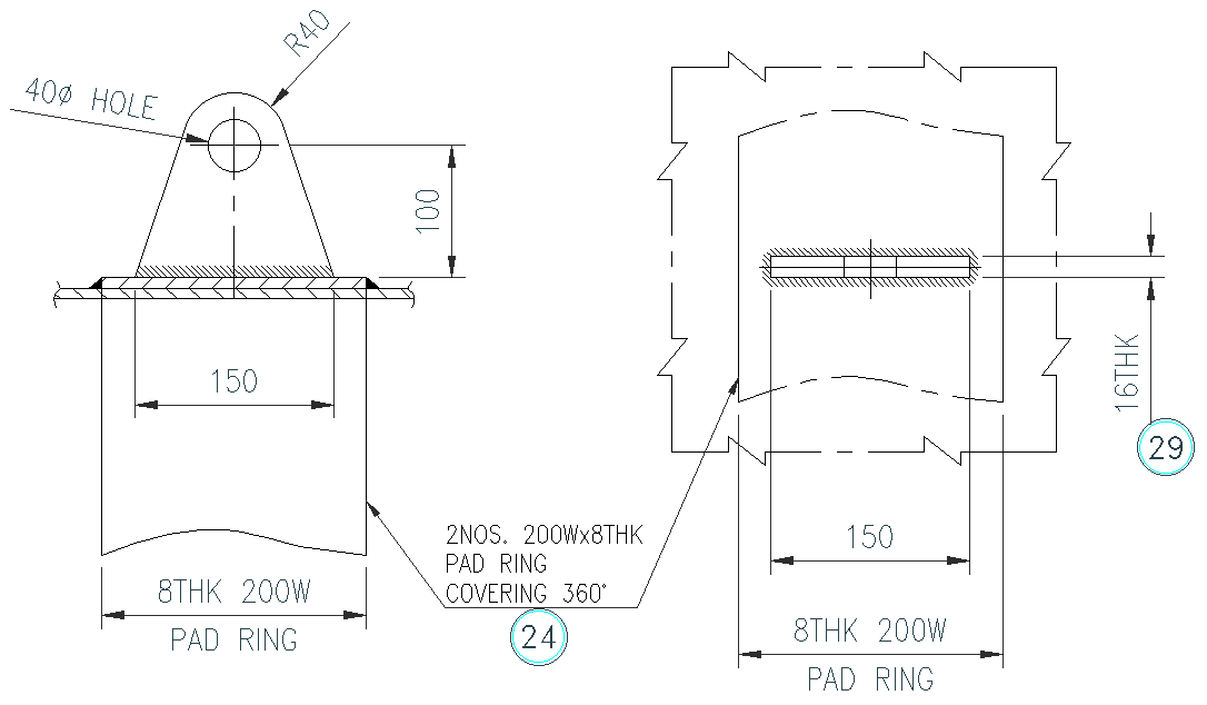 Two numbers pad ring coverings 360 degree details design dwg autocad drawing .