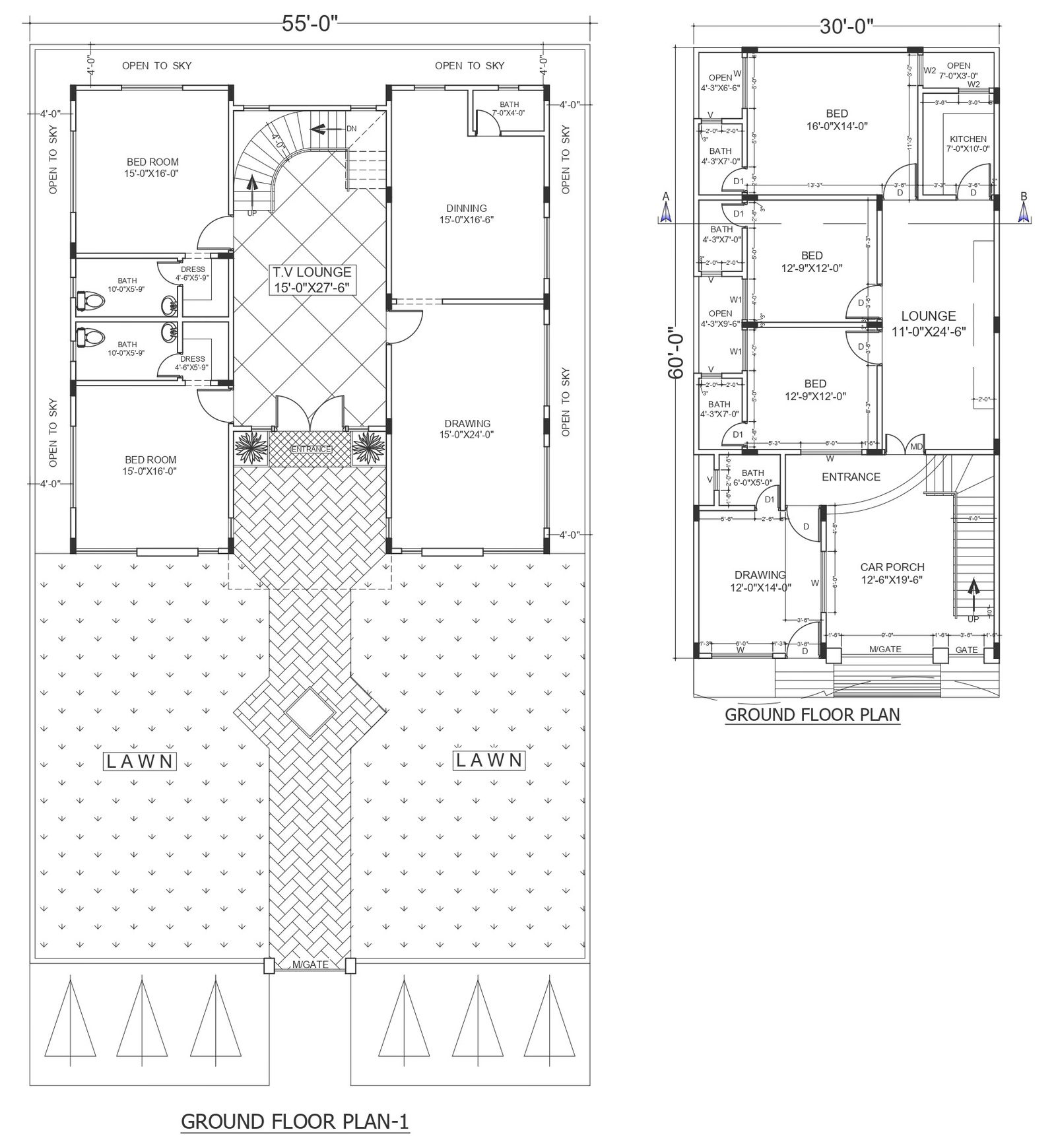 Two options for house design detailed layout DWG autoCAD drawing
