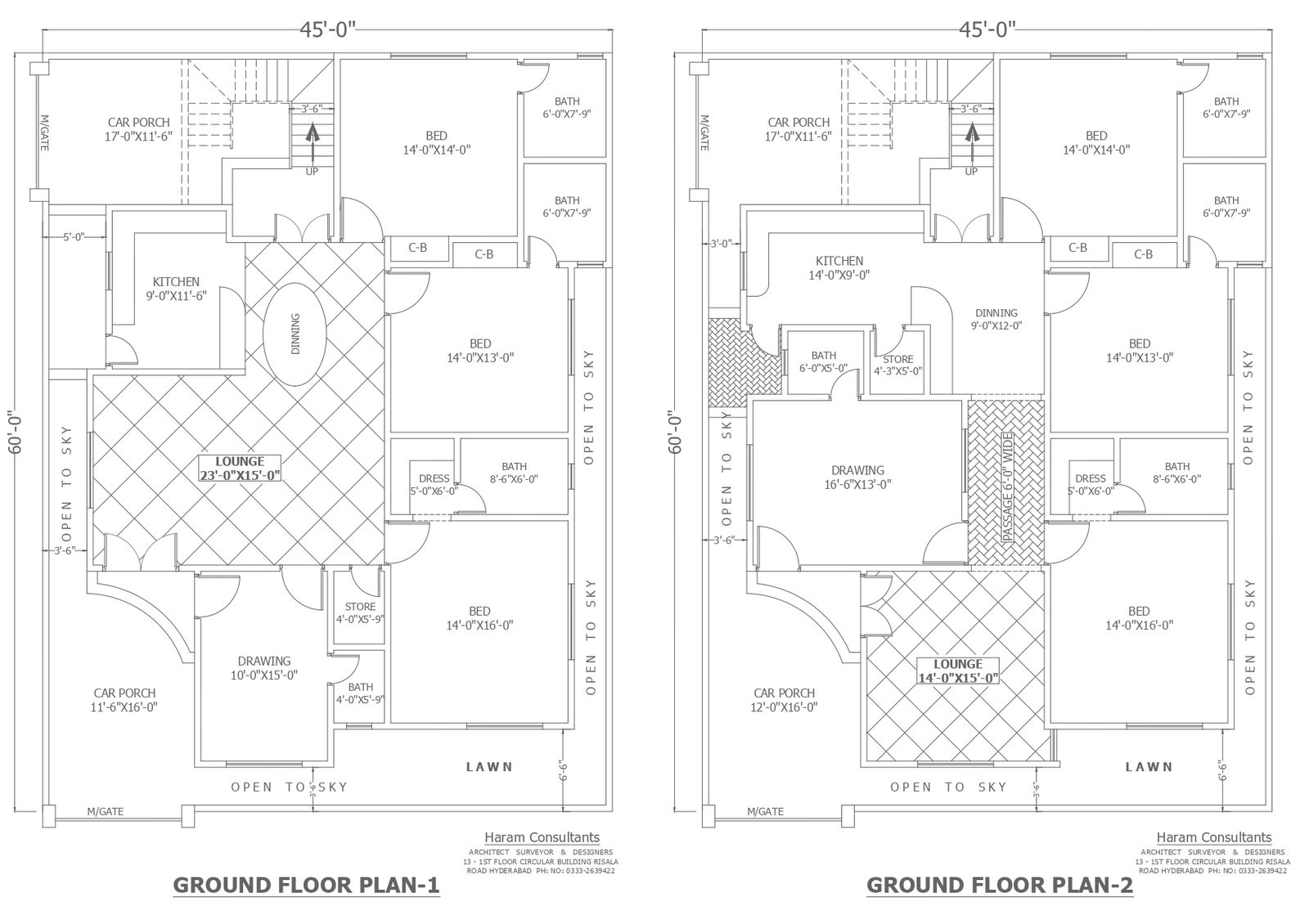 Two options for residential design plan with detail in autocad dwg drawing .