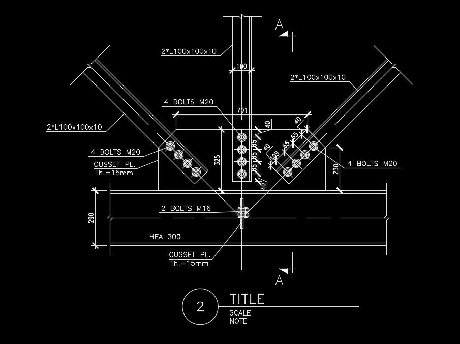 Two side gusset plate detail drawing