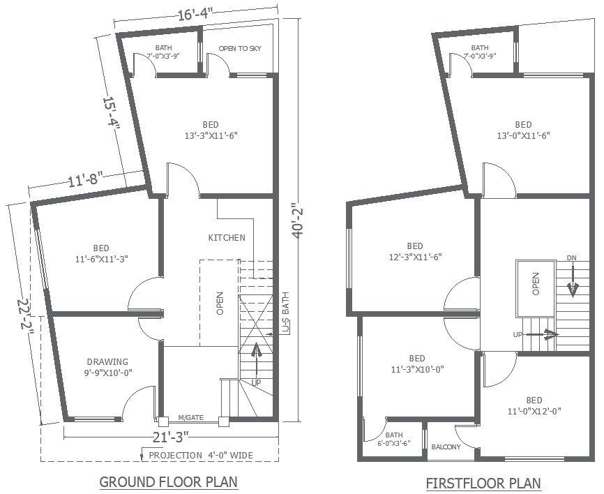 6BHK 2 Storey House Layout with Courtyard in DWG Format