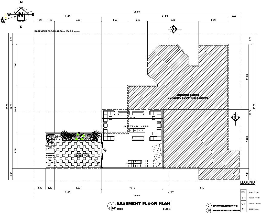 Two storey villa basement floor plan AutoCAD drawing