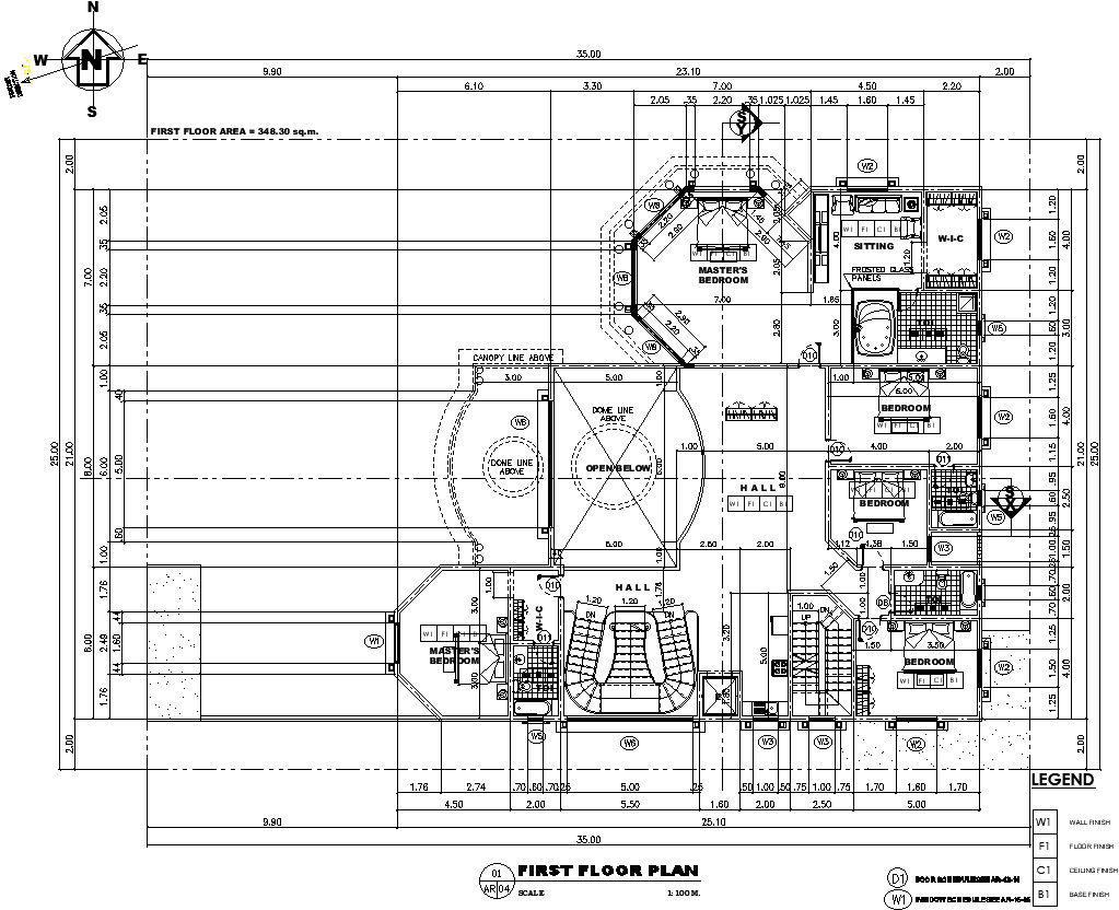 Two storey villa first floor plan AutoCAD drawing