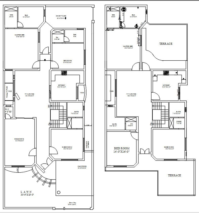 Two-Story House Floor Plan AutoCAD 2D Drawing DWG File