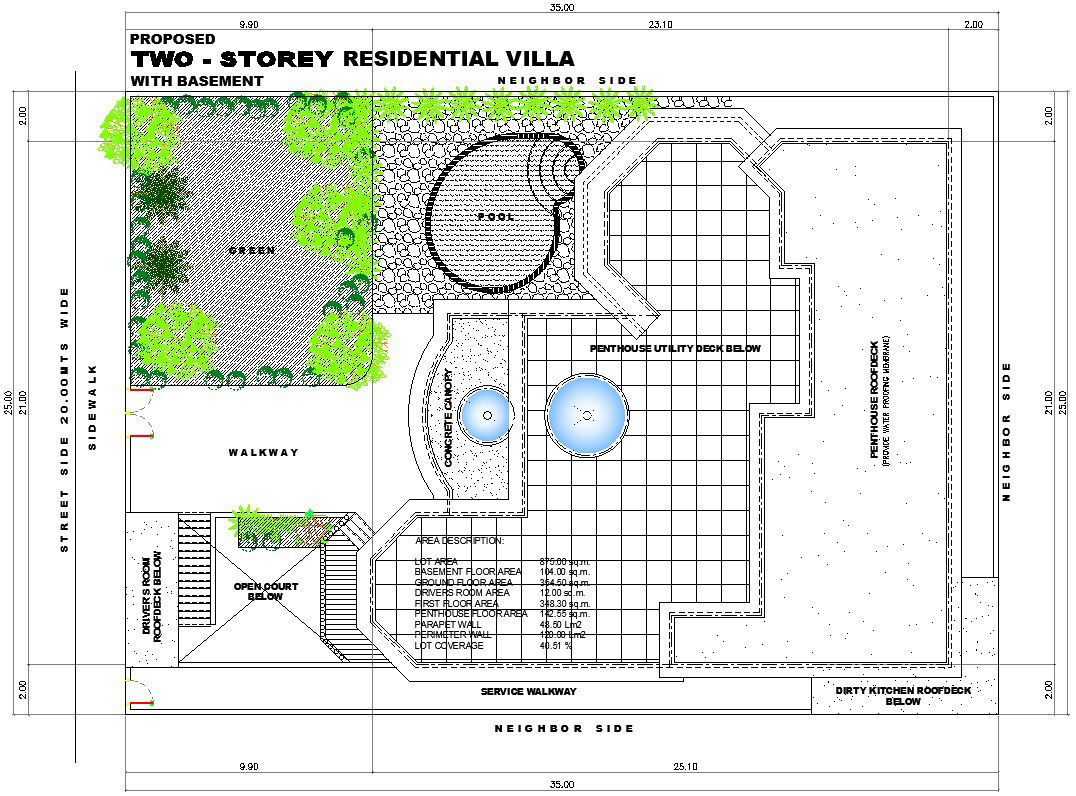 Two story residential villa with basement AutoCAD drawing