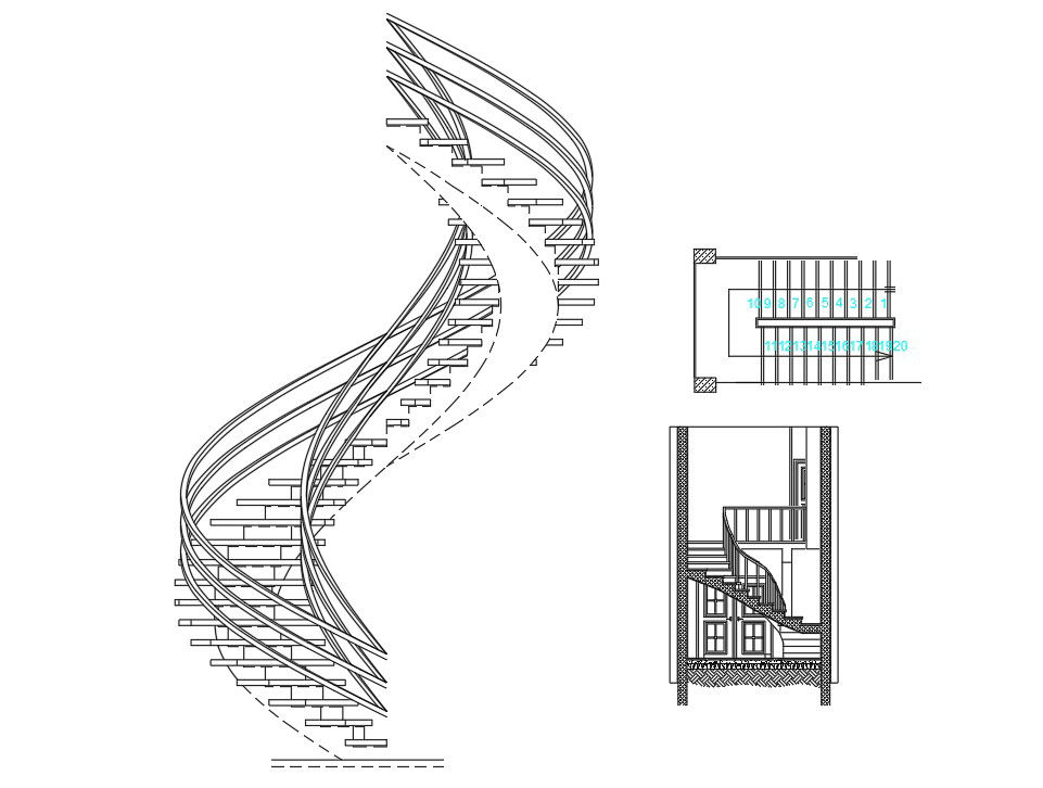Two various types of Staircase block design AutoCAD 2D drawing files.