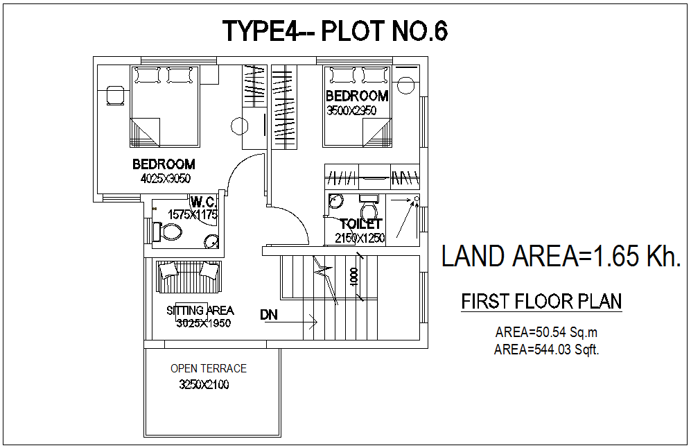 Type 4 plot no.6 first floor plan of bungalows with architecture view dwg file