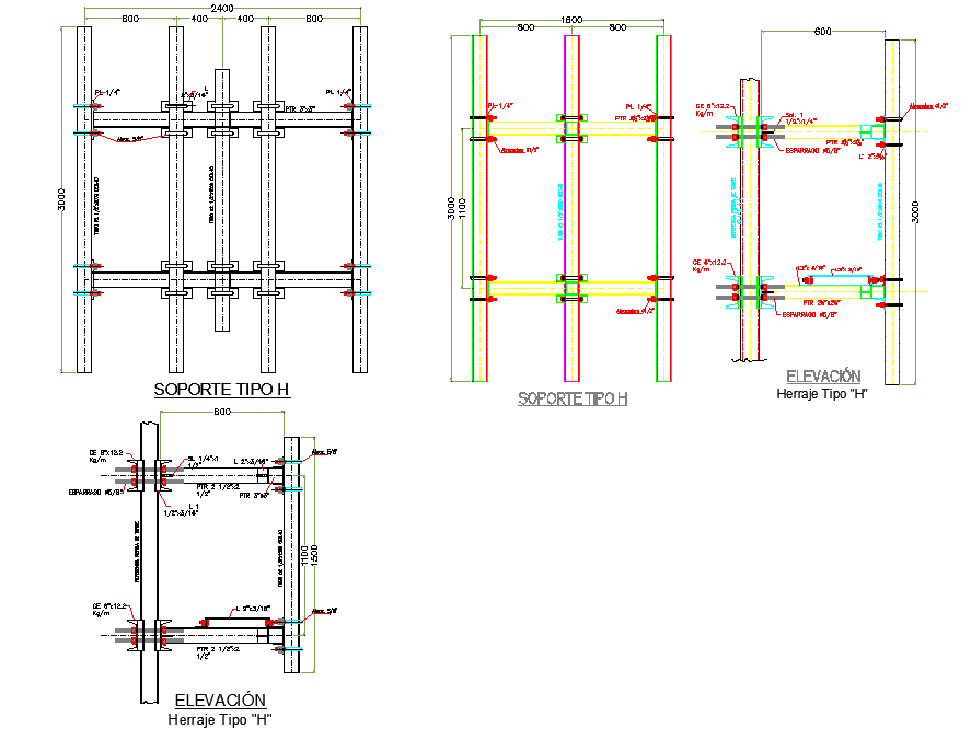 Type support scaffolding elevation detail dwg file