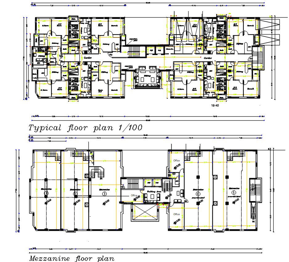 Typical Apartment Floor Plan And Mezzanine Plan AutoCAD File