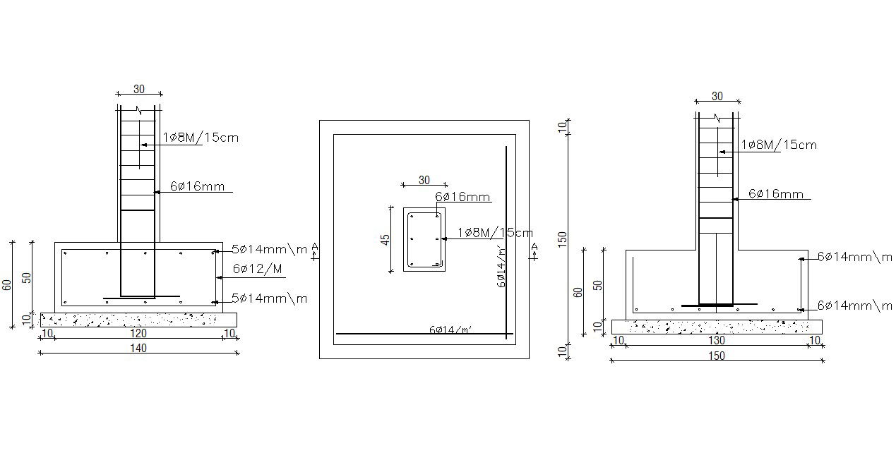 Typical Foundation Column Structure Drawing Free DWG File