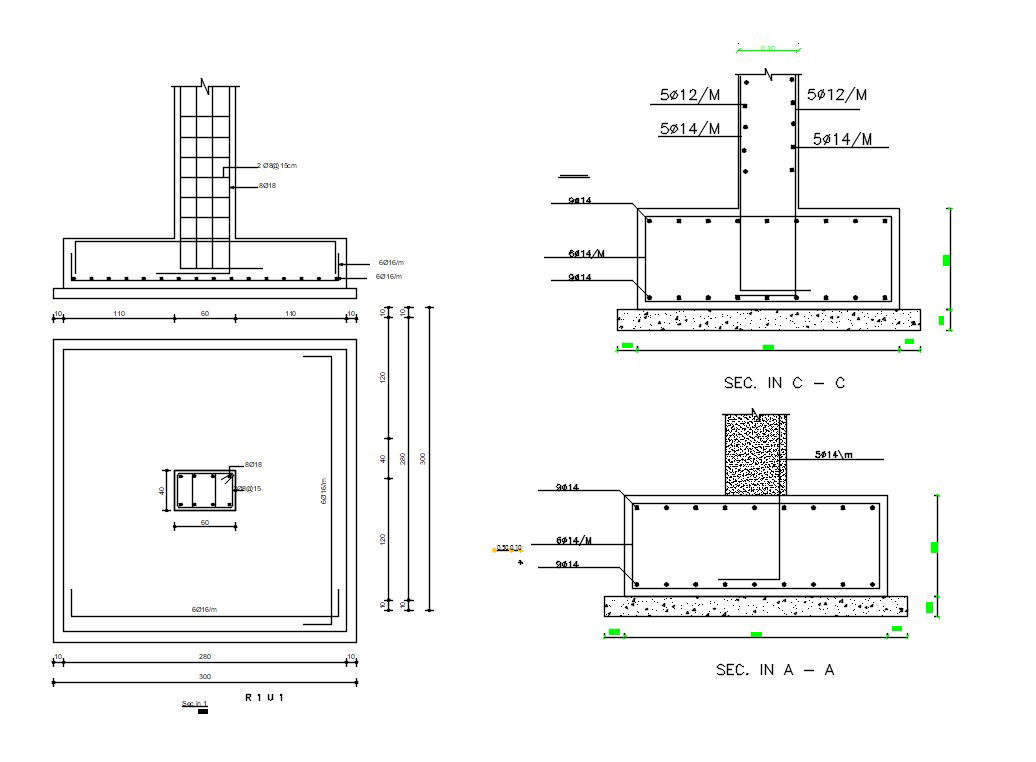 Typical Foundation Plan With Centre Line DWG File