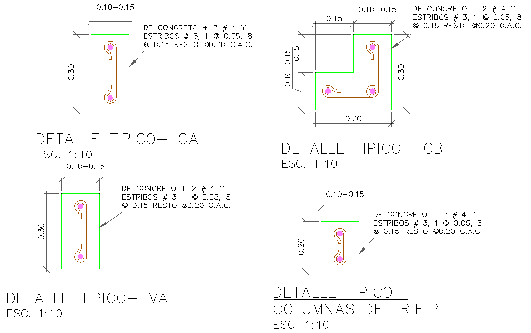 Typical column section plan detail dwg file