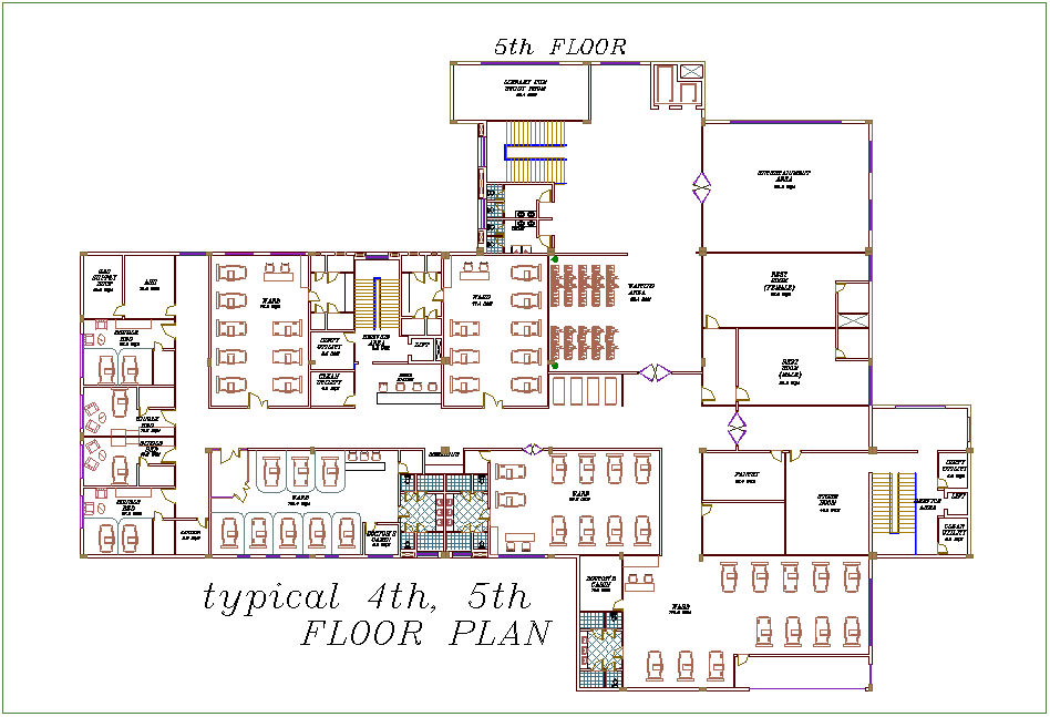 Typical fourth and fifth floor plan view of hospital dwg file