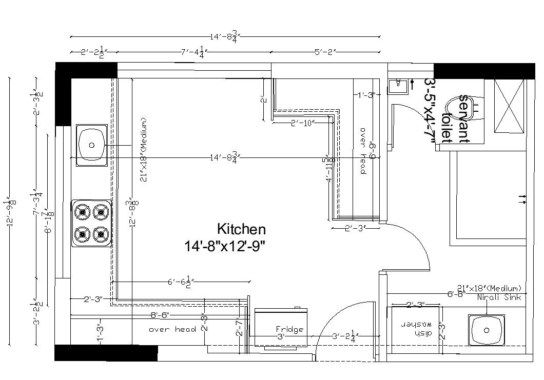 Typical kitchen structure layout file in autocad format