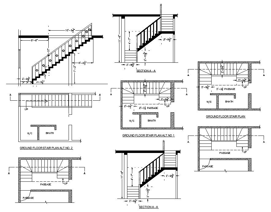Typical stair construction 2d view CAD structural block layout file in dwg format