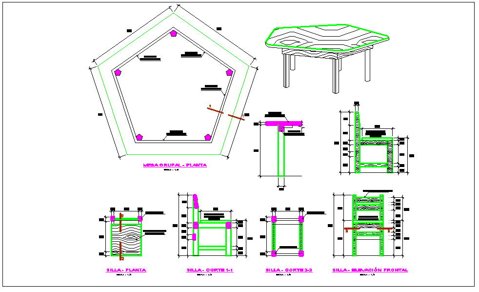 Wooden Chair and Table DWG for Furniture Design Projects