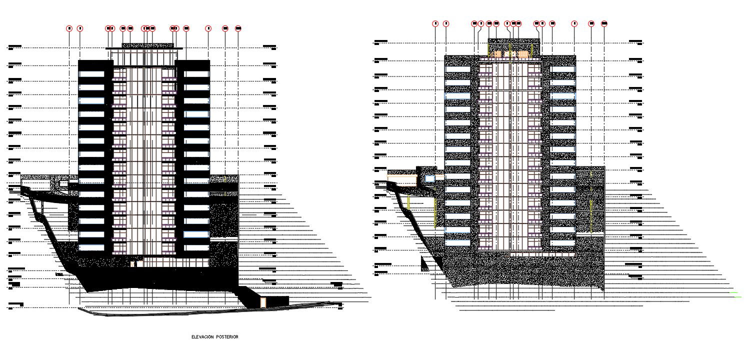 Typical Accommodation Building Elevation Design AutoCAD File