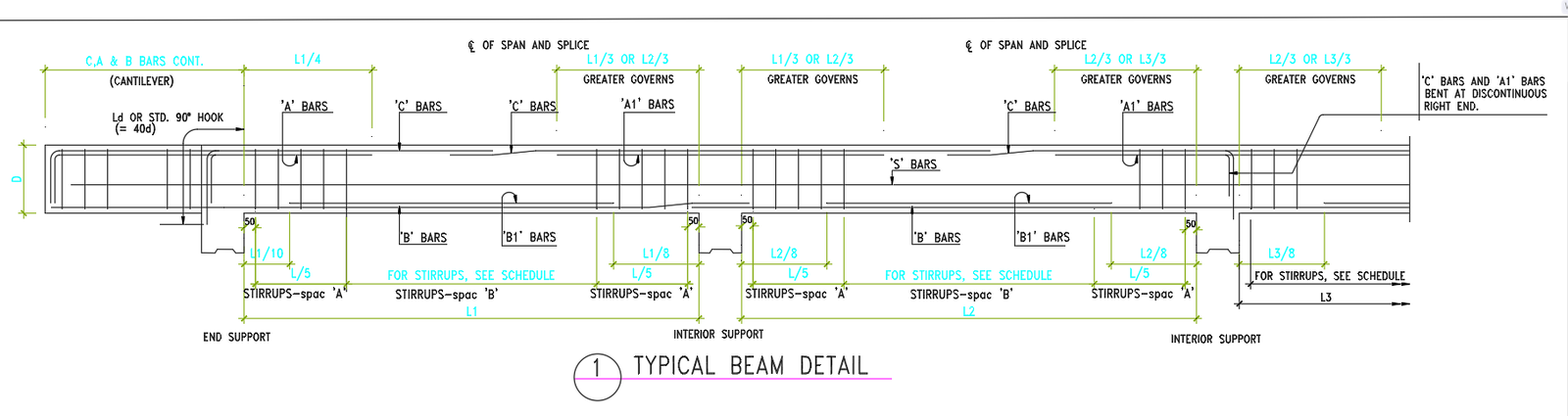 Typical Beam Details and Section CAD Drawing