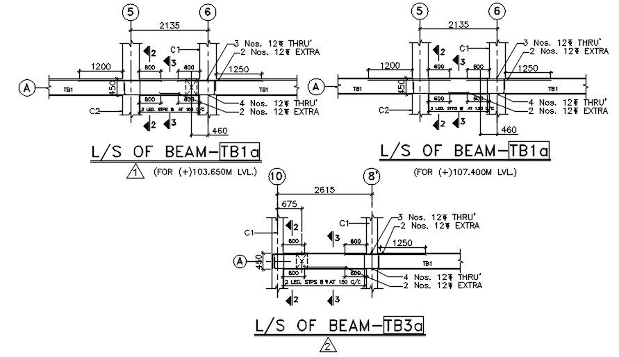 Typical Beam detail and its longitudinal section. Download AutoCAD DWG file.