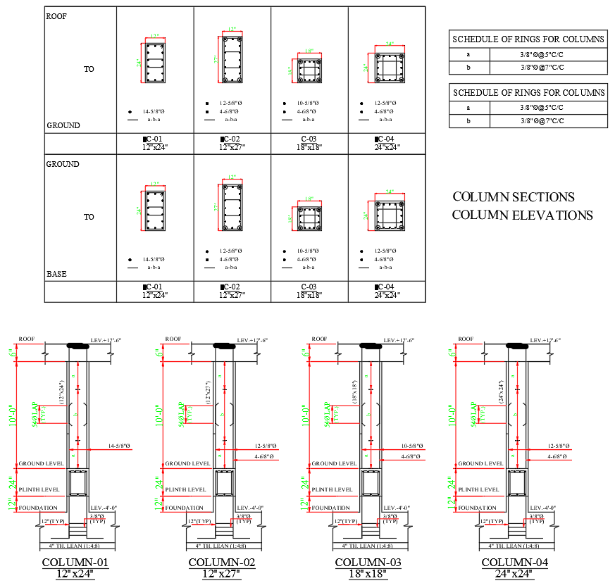 Typical Column Section & Elevation Drawing DWG File 