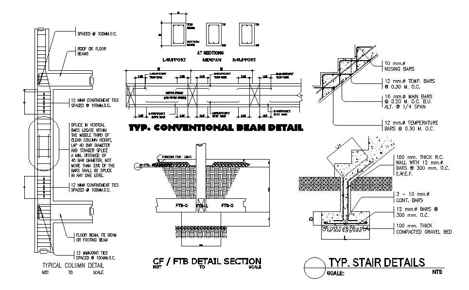 Typical Conventional Beam And Column Section Drawing DWG File