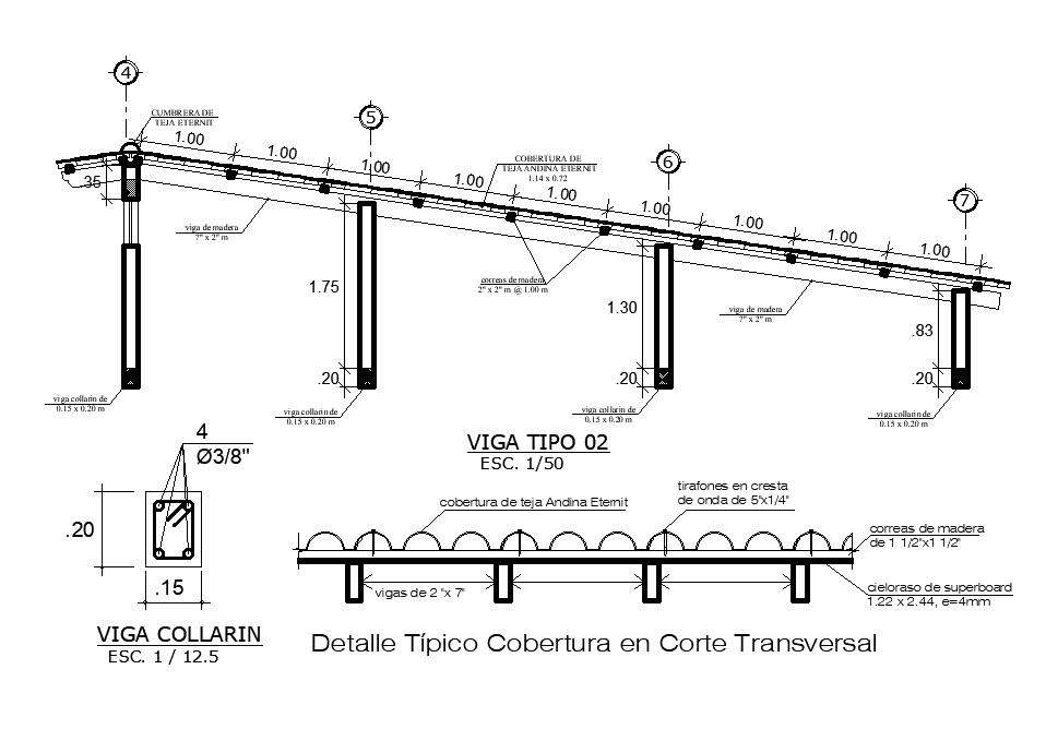 Typical Coverage Detail in Cross Section is given in this model. Length of the beam is 9m. Download the Autocad model.