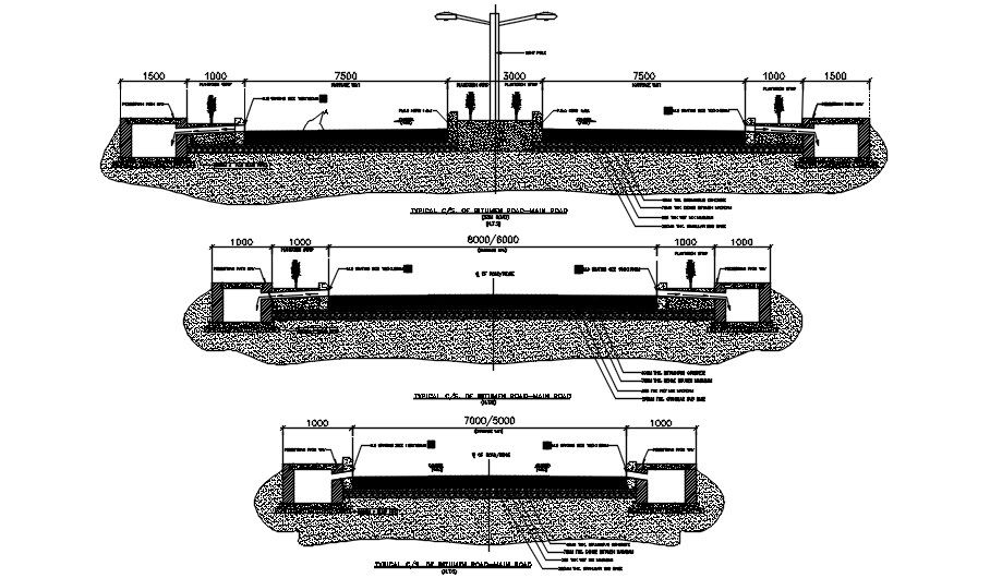 Typical Cross section of Bitumen Main Road. Download AutoCAD DWG file.