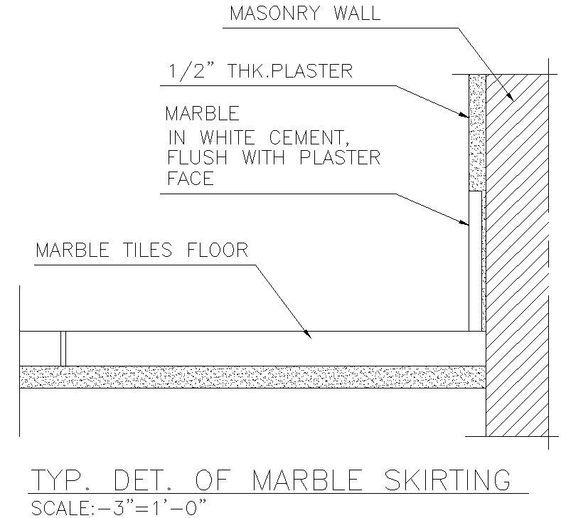 Typical Detail of Marble skirting in AutoCAD, dwg file.