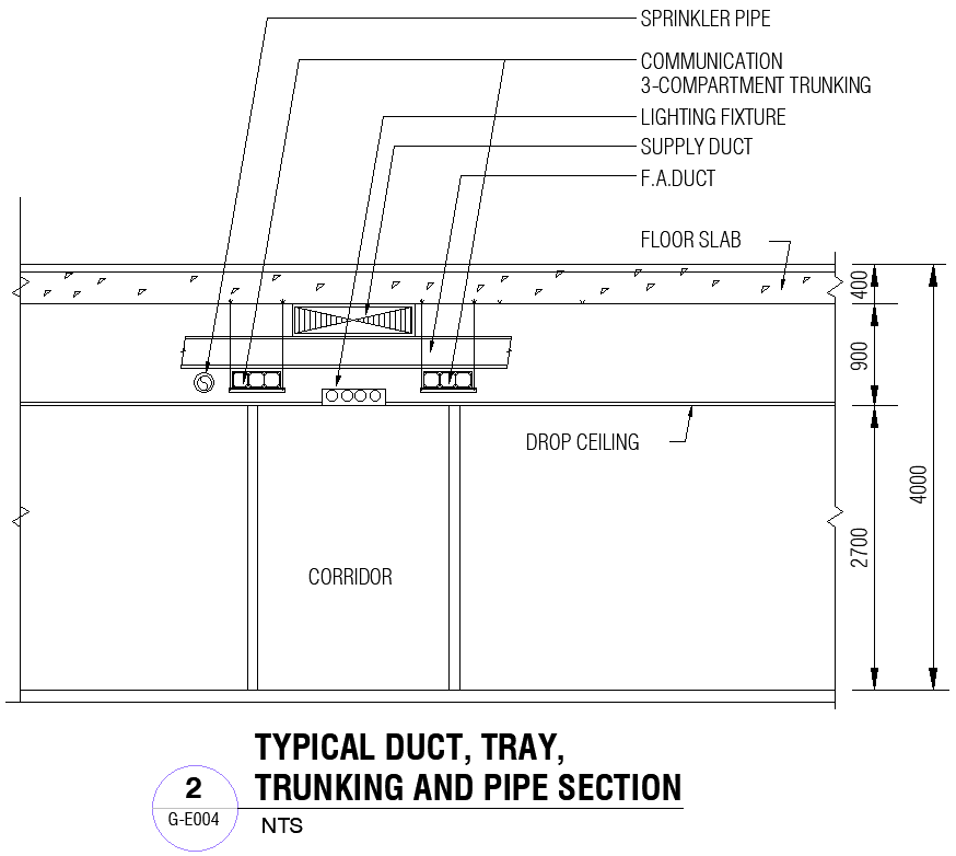 Typical Duct Tray Trunking and Pipe Section CAD Drawing