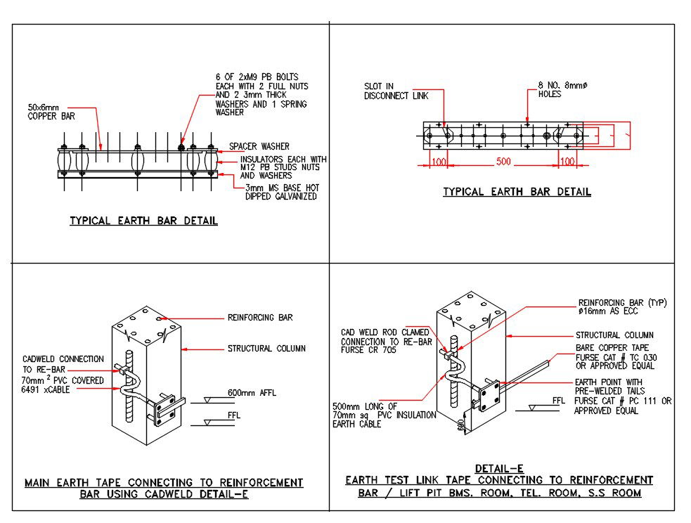 Typical Earth Bar Connection Drawing AutoCAD File Free Download