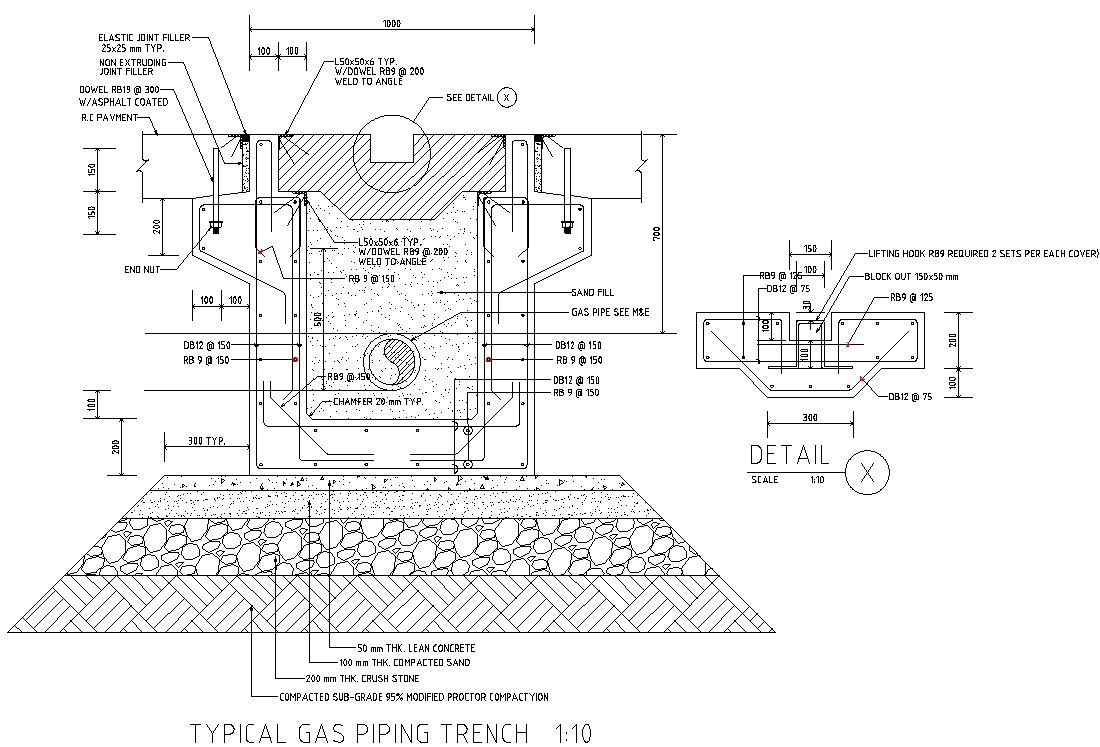 Typical Gas Piping Trench Design CAD File