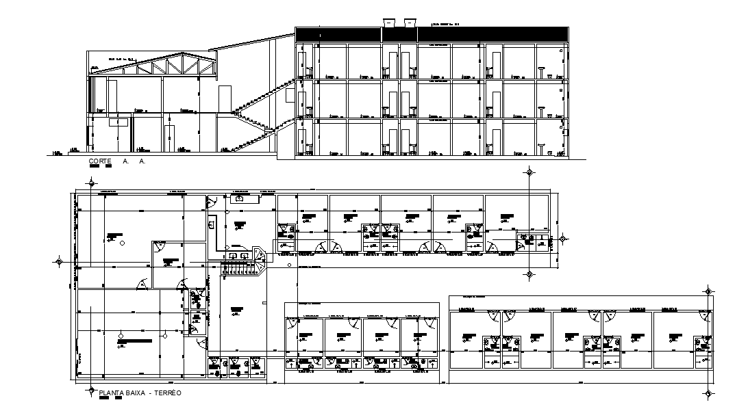 Typical Hotel Layout Plan And Section Drawing Download DWG File
