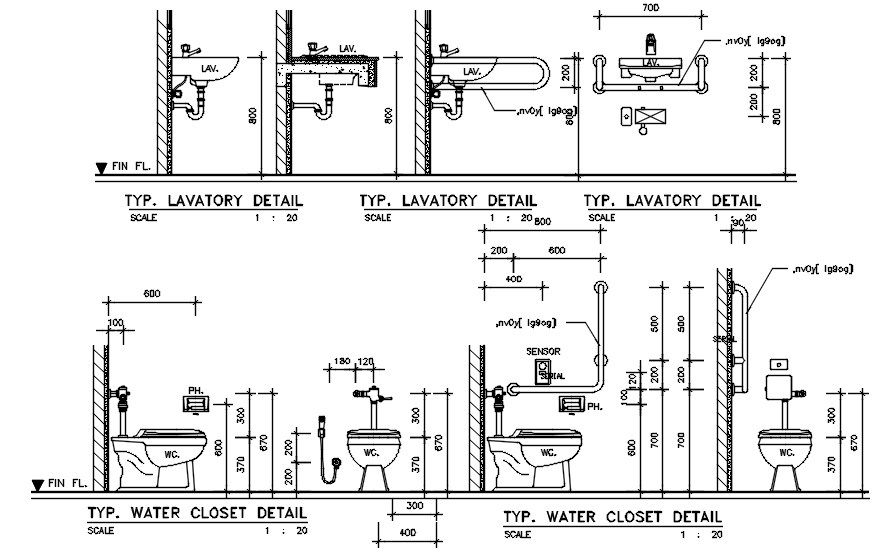 Typical Lavatory and water closet of the hospital building details were given in the autocad 2D drawing file. Download the Auotcad 2D DWG file.