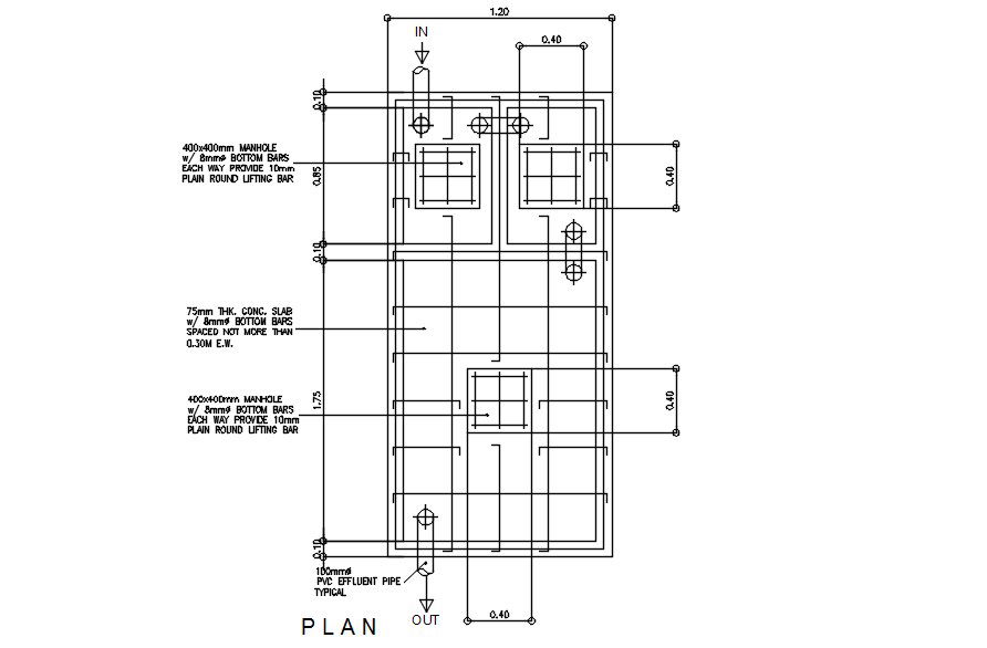 Typical PVC effluent pipe detail in AutoCAD 2D drawing, dwg file, CAD file