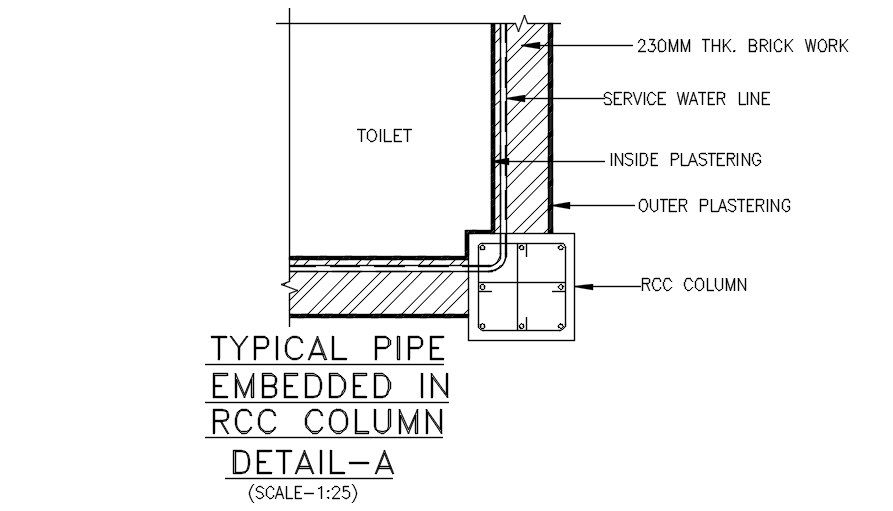 Typical Pipe embedded in a service pipe column. Download AutoCAD DWG file.