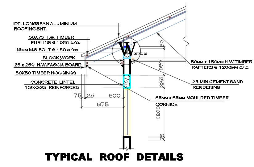 Typical Roof Section Drawing Free Download DWG File
