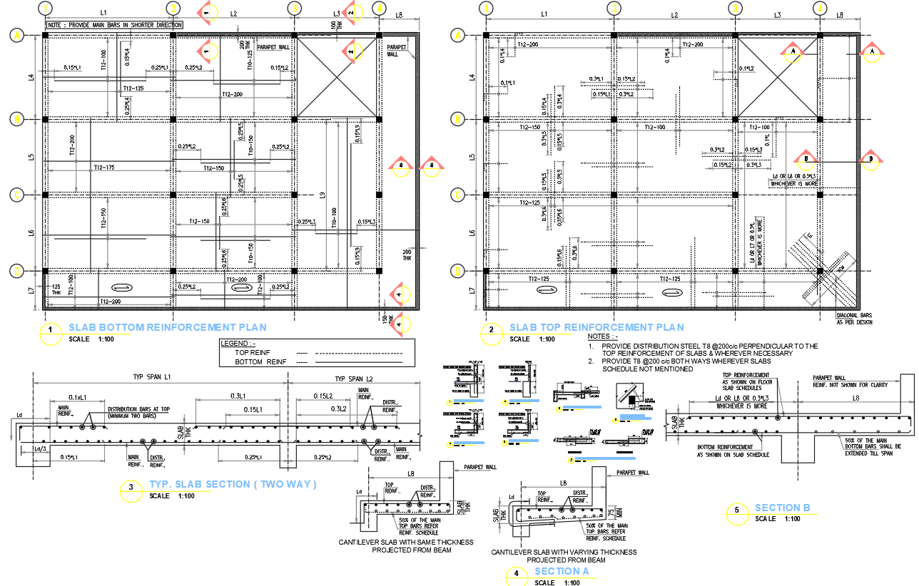 Typical Slab and Parapet Section Details DWG Drawing