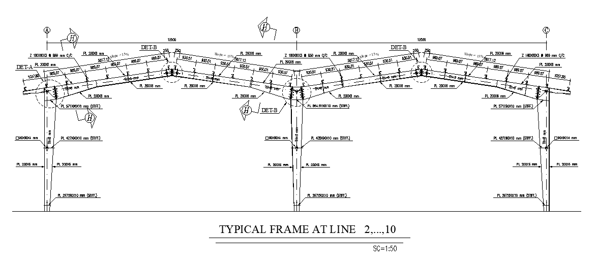 Typical Span Roof Structure Section Drawing Download DWG File