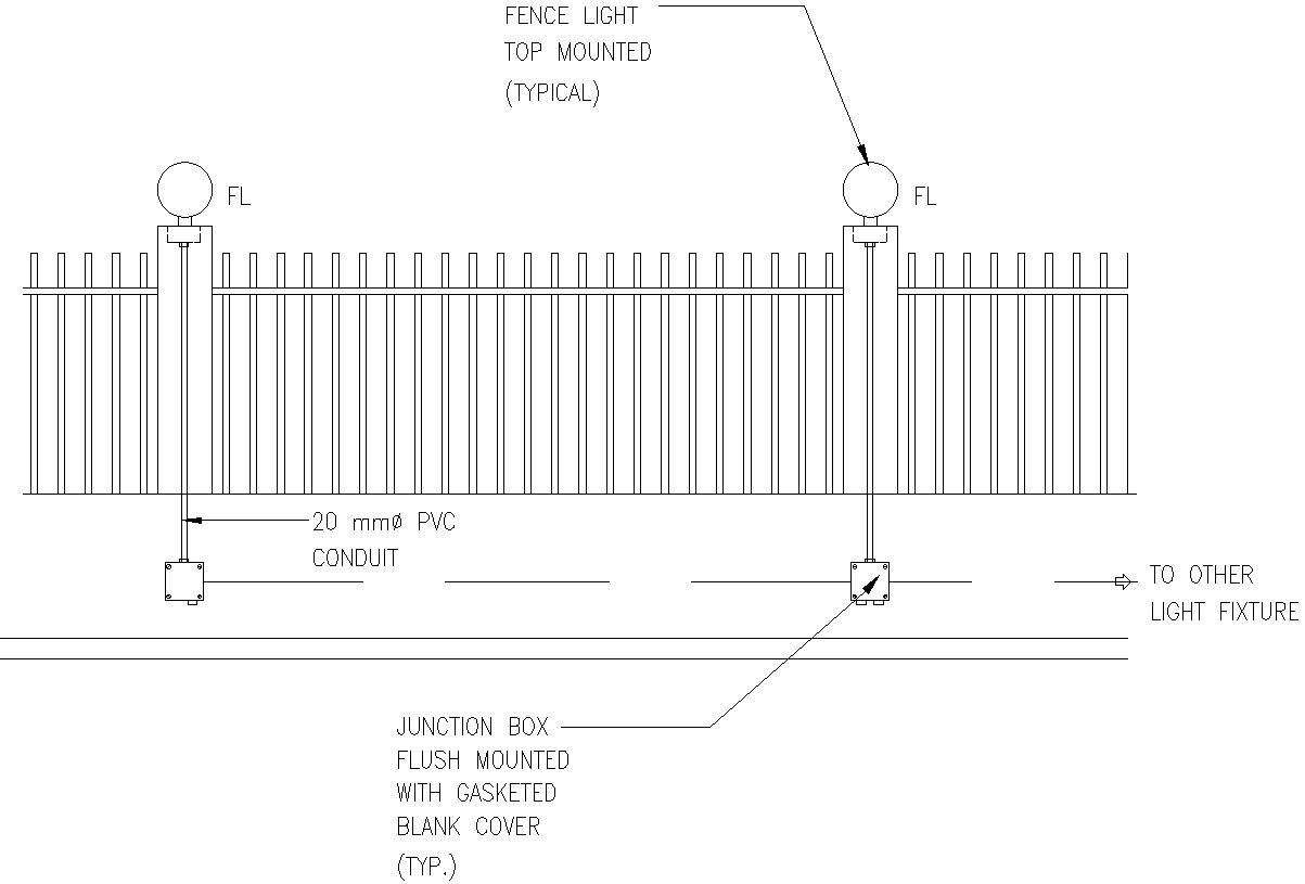 Typical Top mounted fence light details in AutoCAD, dwg file.