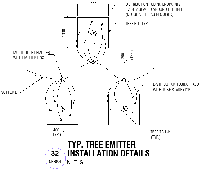 Typical Tree Emitter installation details DWG Autocad file