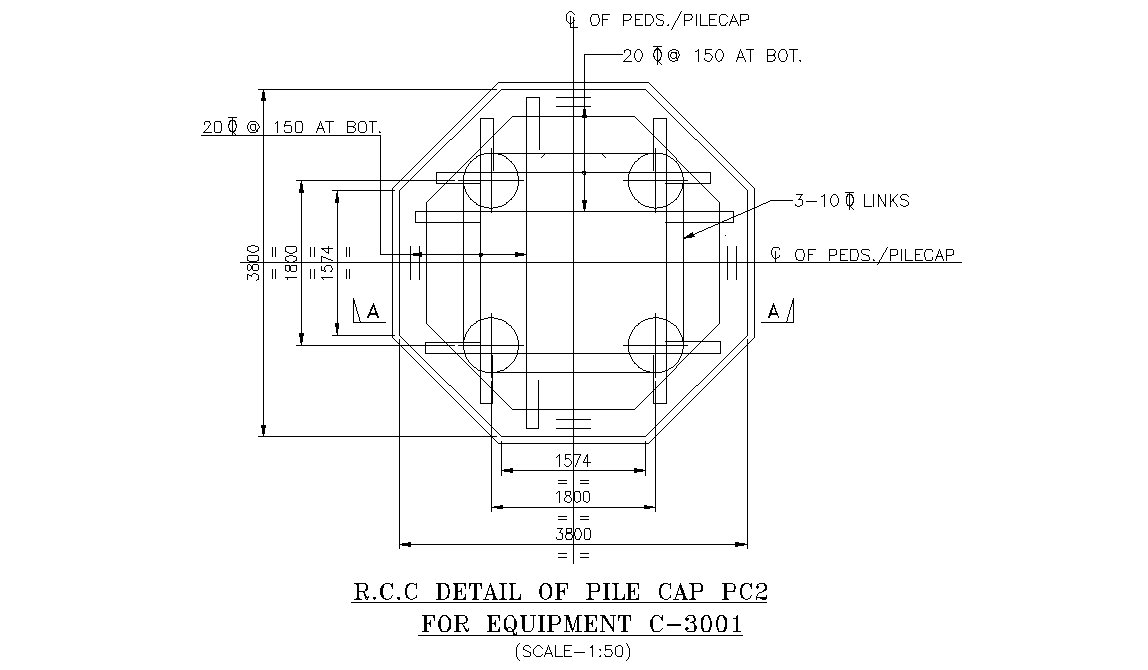 Anchor Bolt and RCC Pile Cap Details in AutoCAD Drawing