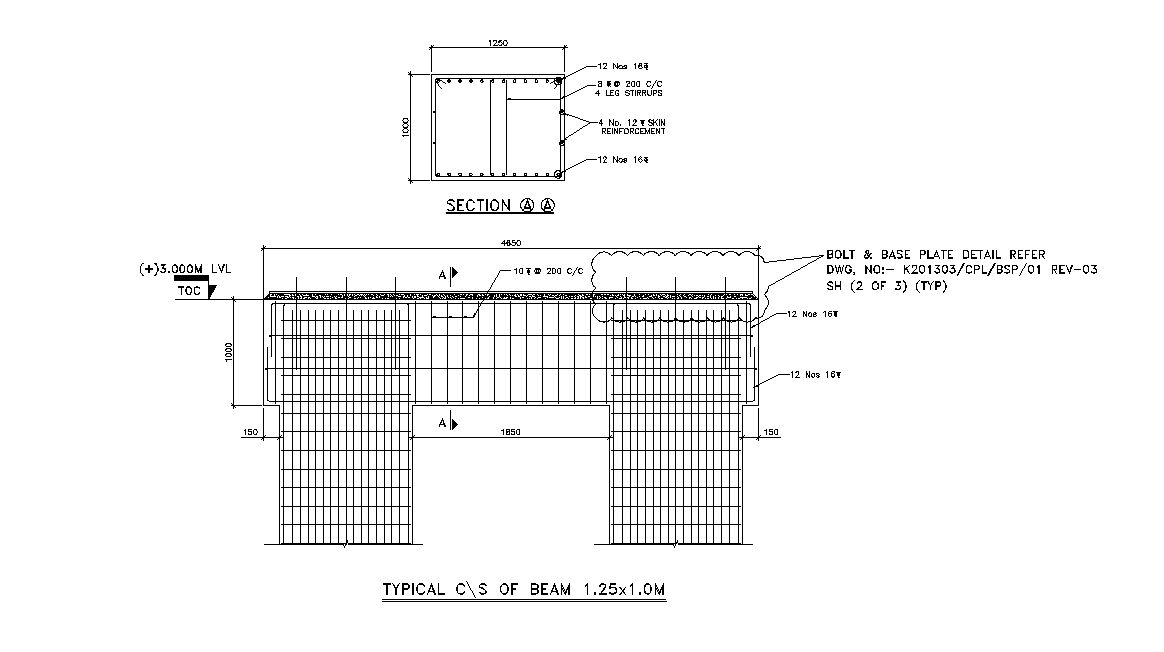 Typical cross sectional details of a beam. Download AutoCAD DWG file.