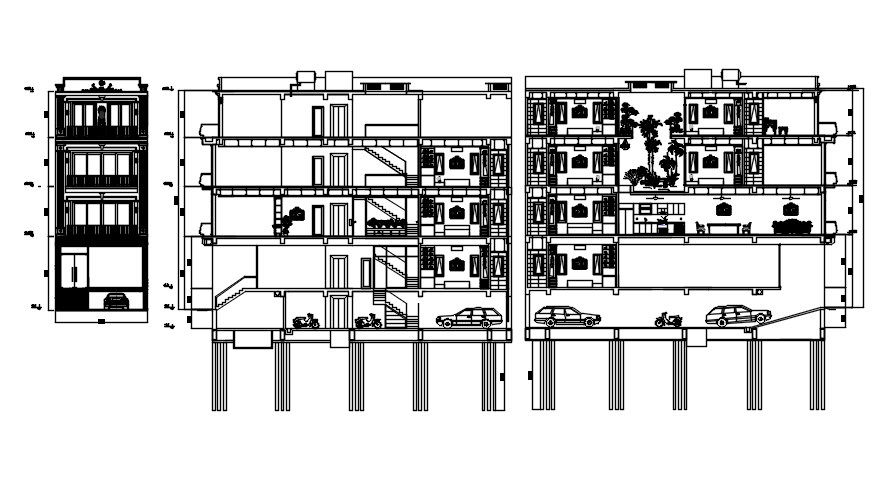 Architectural CAD Plan for G Plus Four Floor Building View