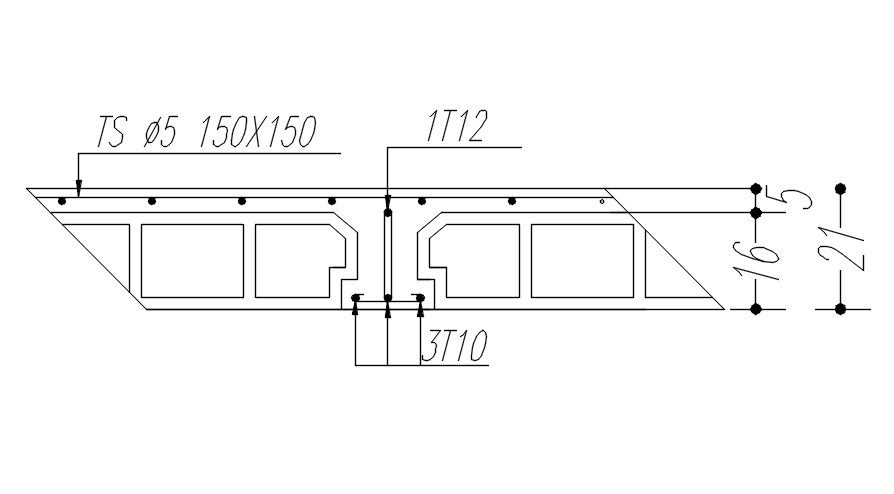 Typical cross section of wall with reinforcement details in AutoCAD 2D drawing, CAD file, dwg file