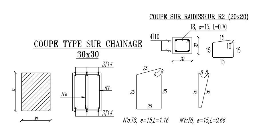 Typical cut on chaining design in detail AutoCAD 2D drawing, CAD file, dwg file