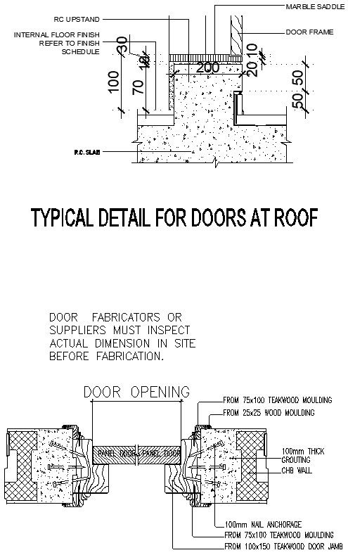Typical detail for door at roof AutoCAD drawing