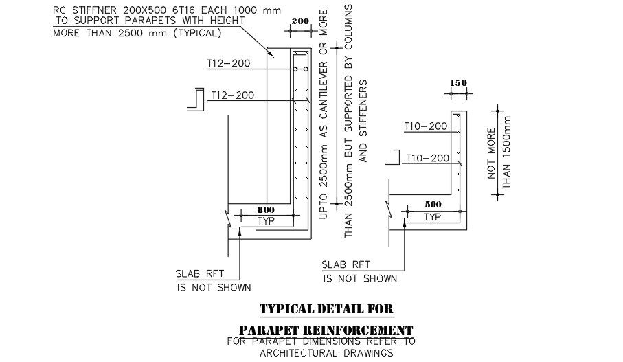 Typical detail of parapet reinforcement.