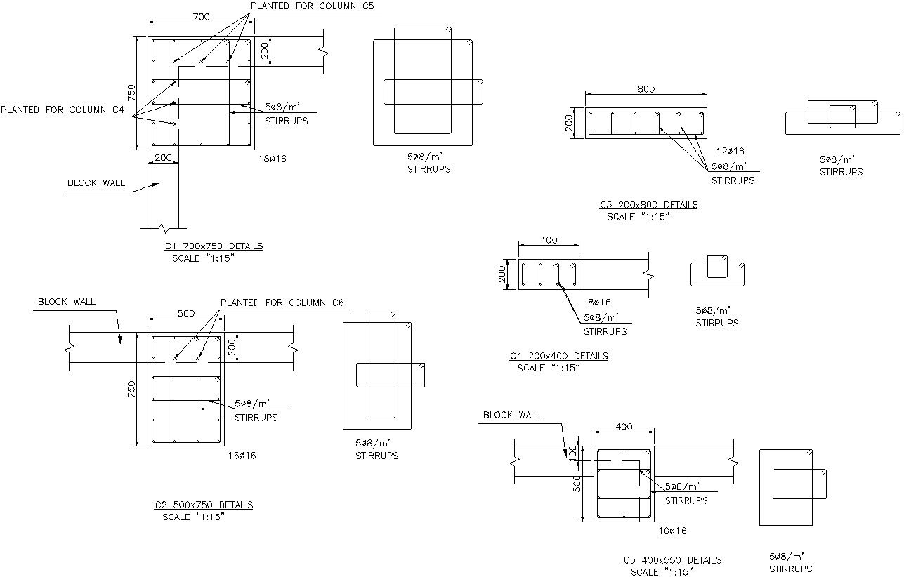 Typical details of stirrups placed in column