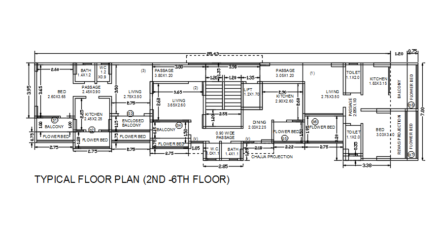 Typical floor plan of 6th floor in detail AutoCAD drawing, dwg file, CAD file