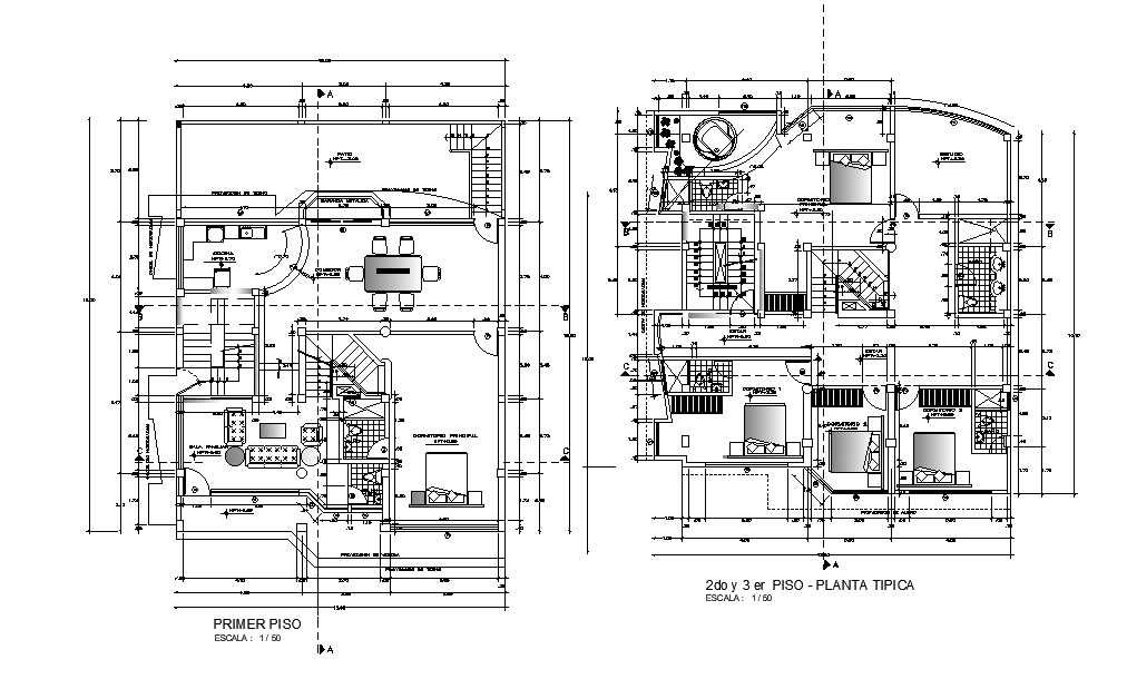 Typical floor plan of house plan is given in this 2D Autocad DWG drawing file. Download the Autocad file.